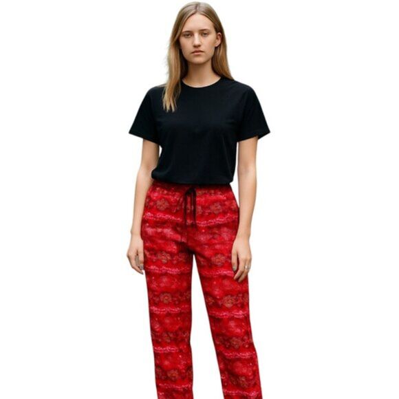 The Rudolph Co  Size 12-14 Lounge Pants / Pajamas Stretch Soft Reindeer Red Xmas - Picture 1 of 11